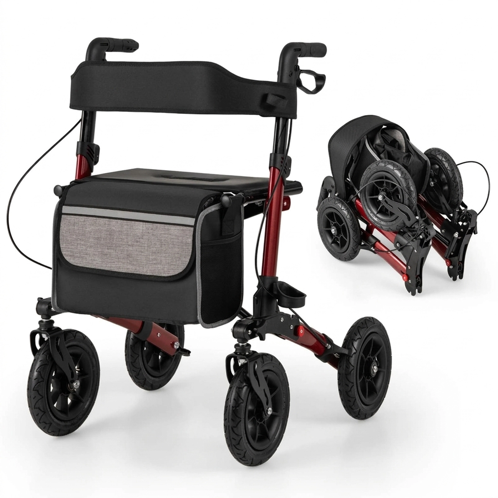 SUGIFT Red All Terrain Rollator Walker with 9-in Pneumatic Tires 24.4-in W 32.3-in D 308-lb User Capacity