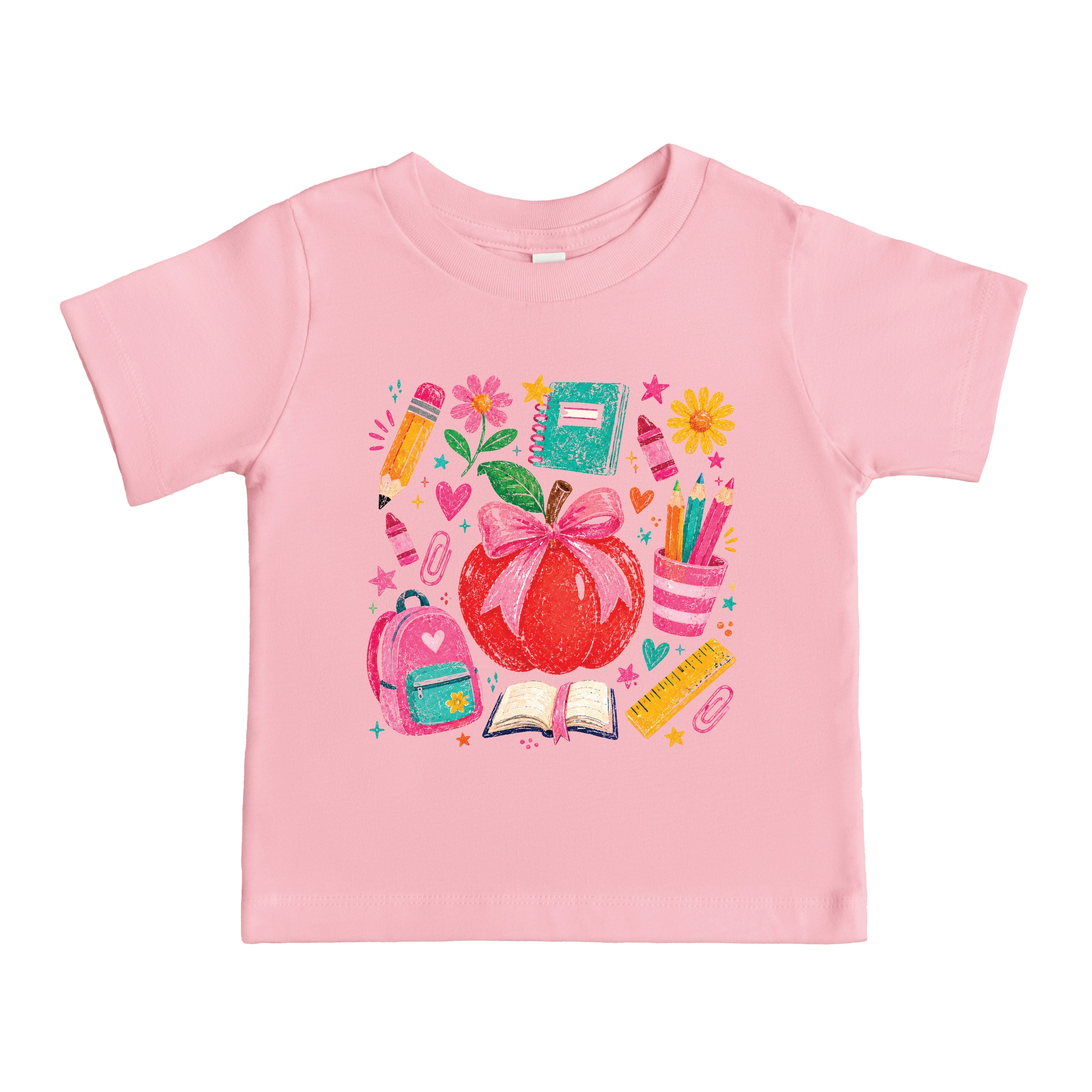 The Juniper Shop - Toddler Short Sleeve Graphic T-Shirt Back to School Apple and Supplies