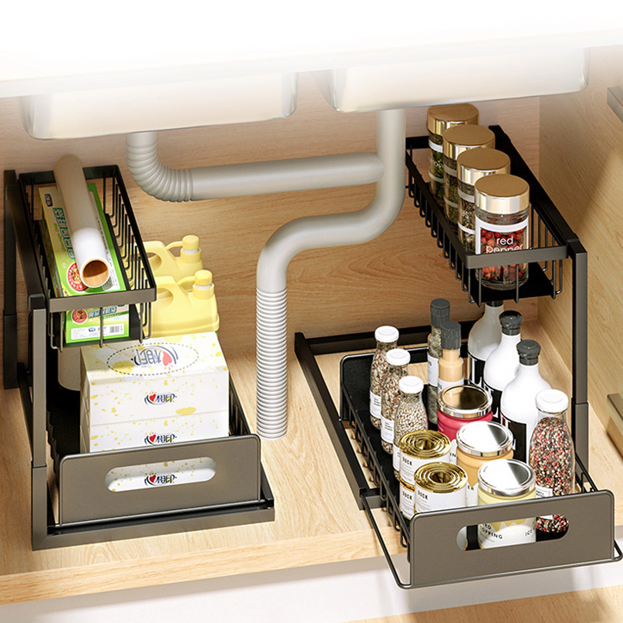 Cheer Collection 2-Tier Under Sink Organizer with Heavy-Duty Metal Frame