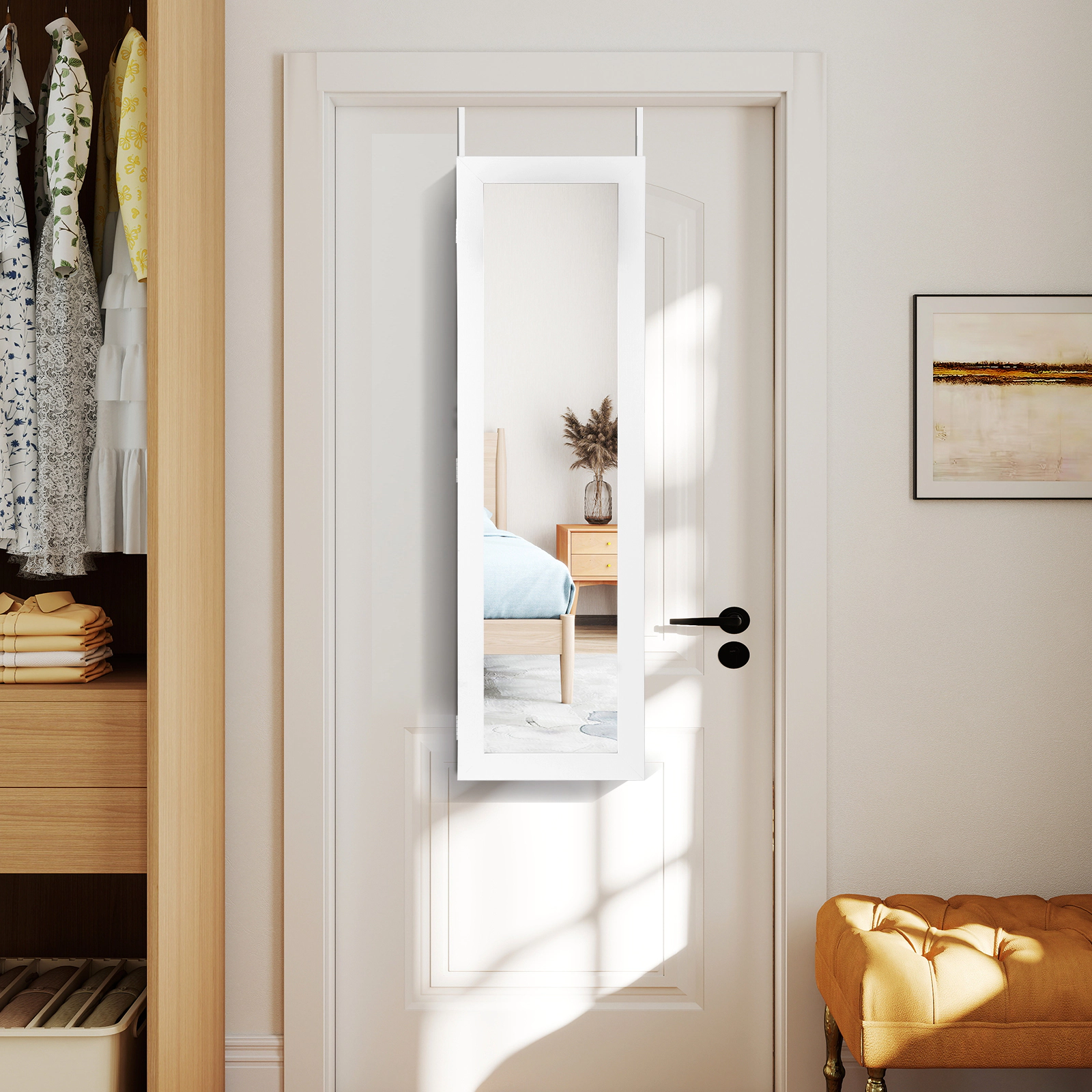 LJG Door and Wall Mounted Armoire Jewelry Cabinet with Full-Length Mirror