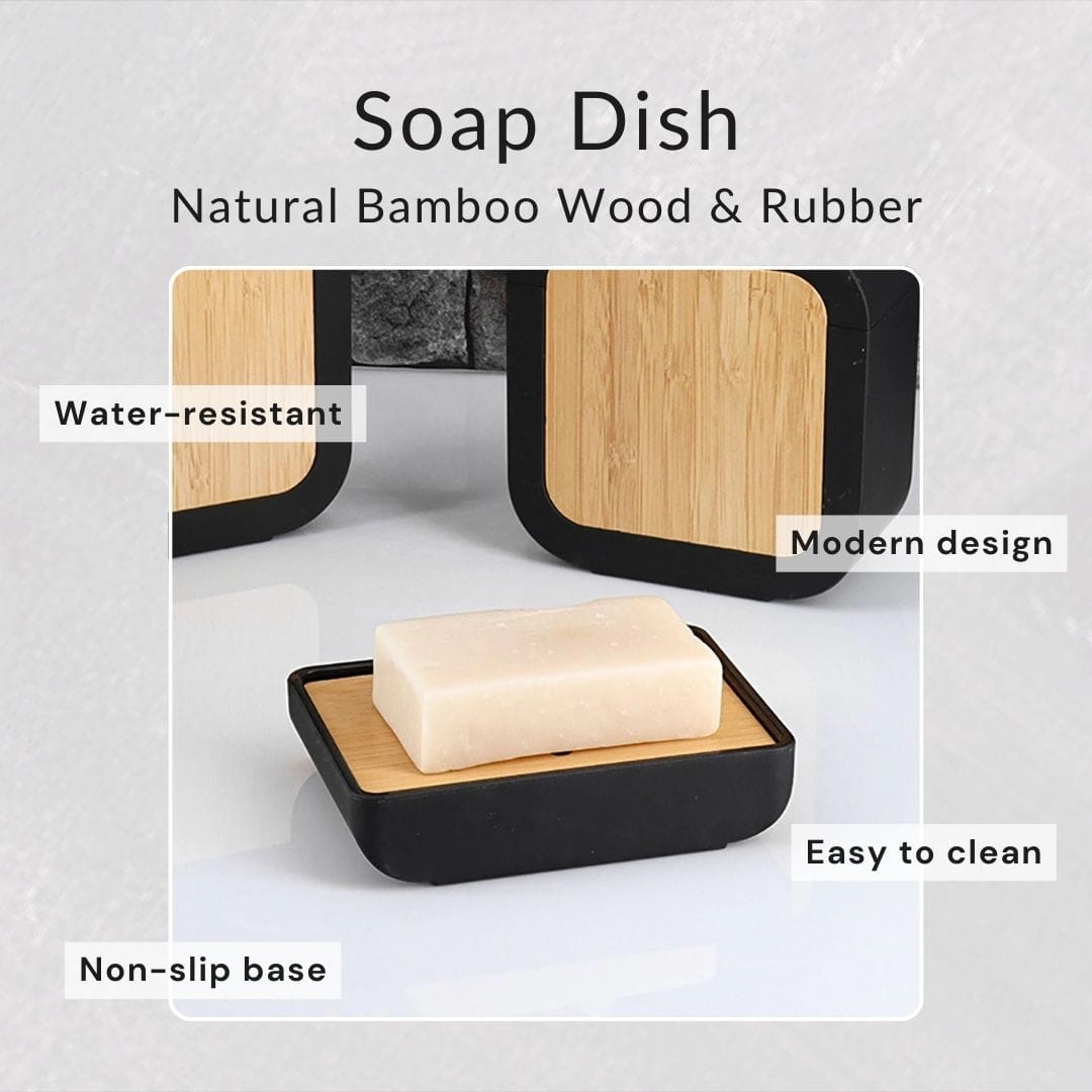 Evideco French Home Goods Urban Two-Piece Soap Dish - Rubber Frame with Removable Acacia Wood Insert