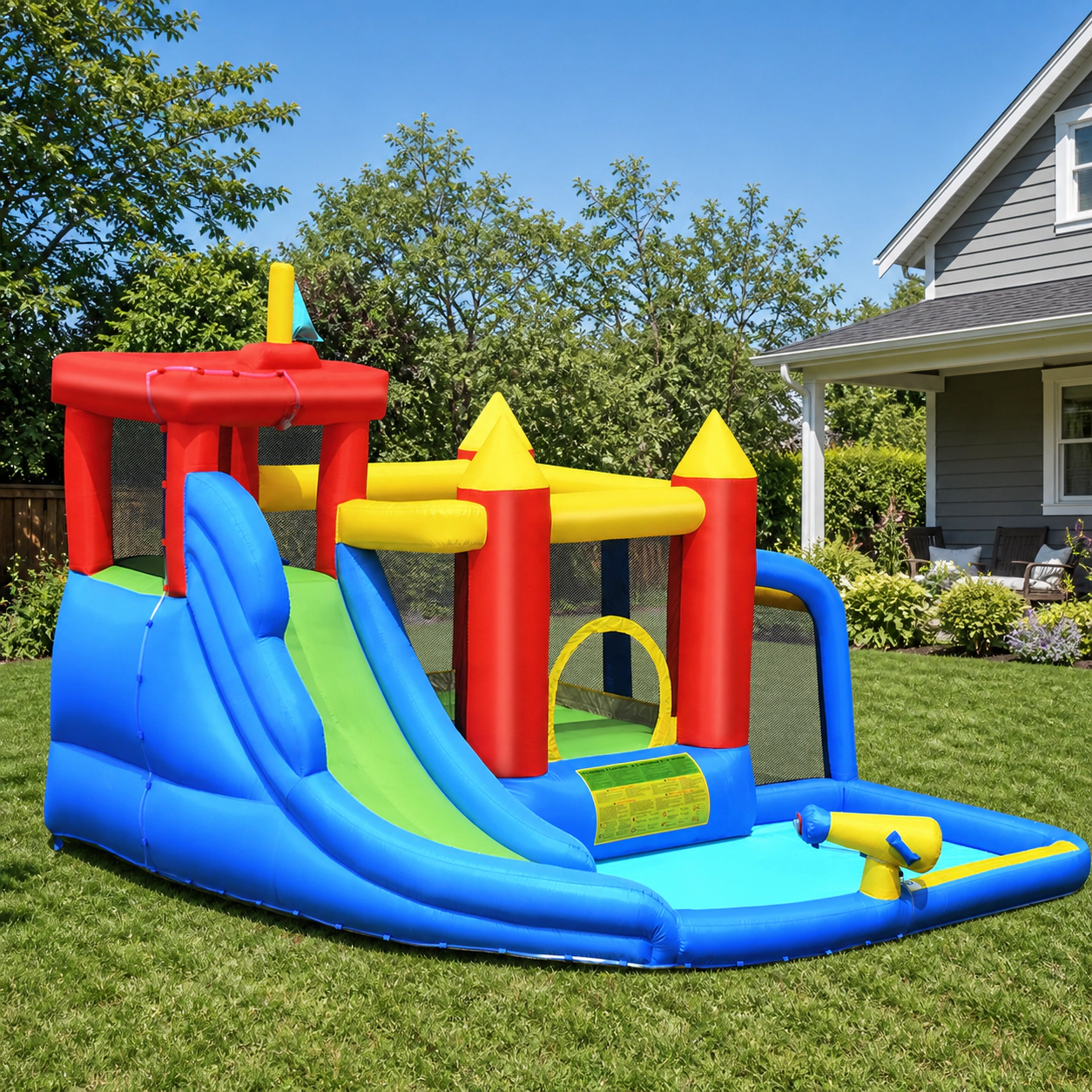 SUGIFT 11.4-ft Inflatable Bounce House with Water Slide Splash Pool and 740W Blower Included for Backyard