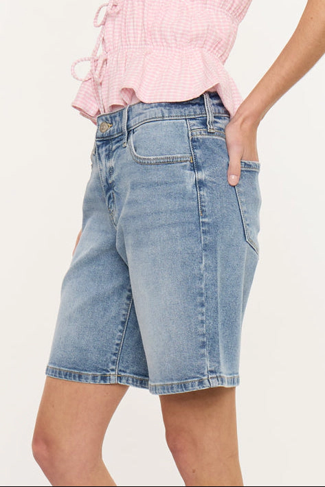 Kancan Women's Essentials Mid Rise Bermuda Denim Shorts Margo