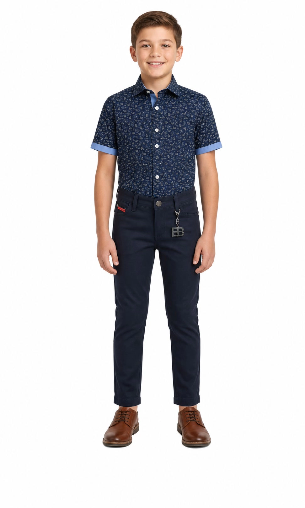 Elie Balleh Boys Slim Fit Paisley Short Sleeve Shirt