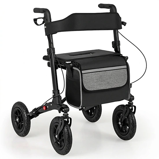 SUGIFT All-Terrain Folding Rollator Walker with Seat, Pneumatic Tires, 7 Handle Heights, 308-lb Capacity