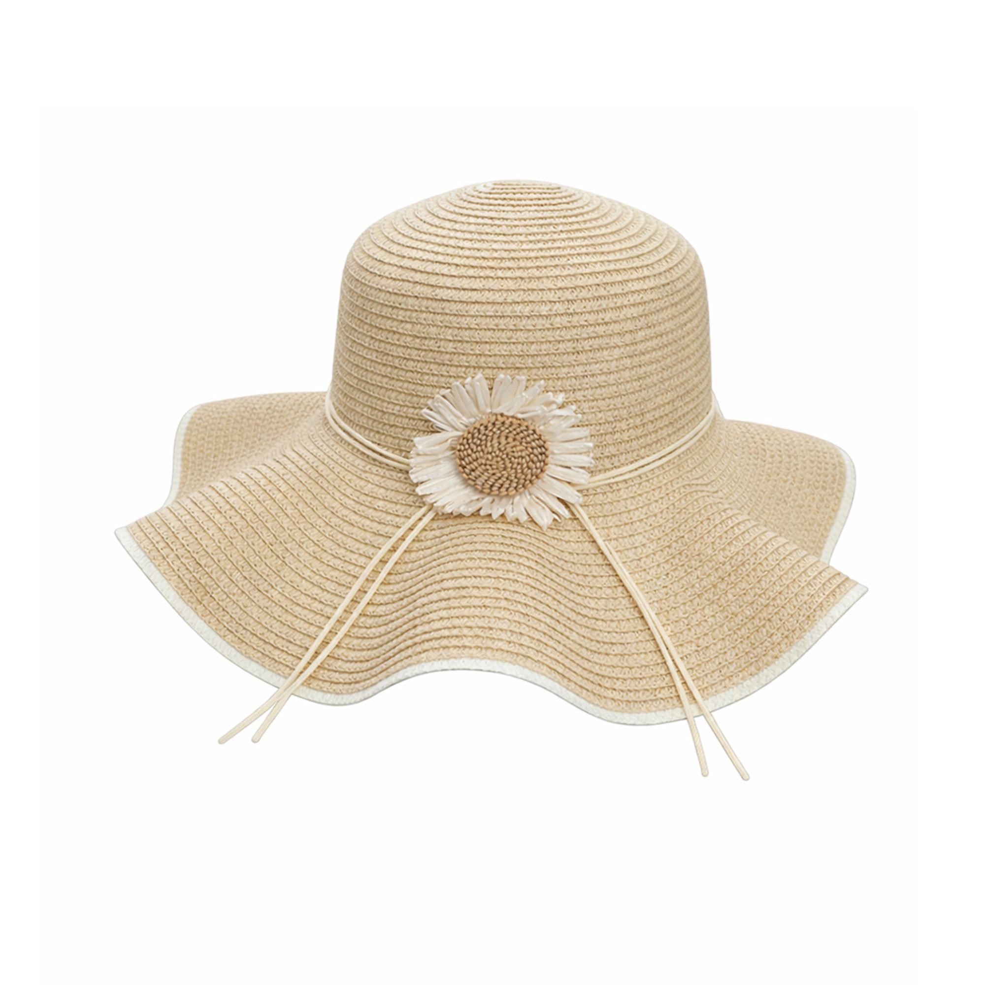 Anna-Kaci Women's Women Wide Brim Sun Hat with Floral Accent Adjustable Fit Elegant Summer Beach