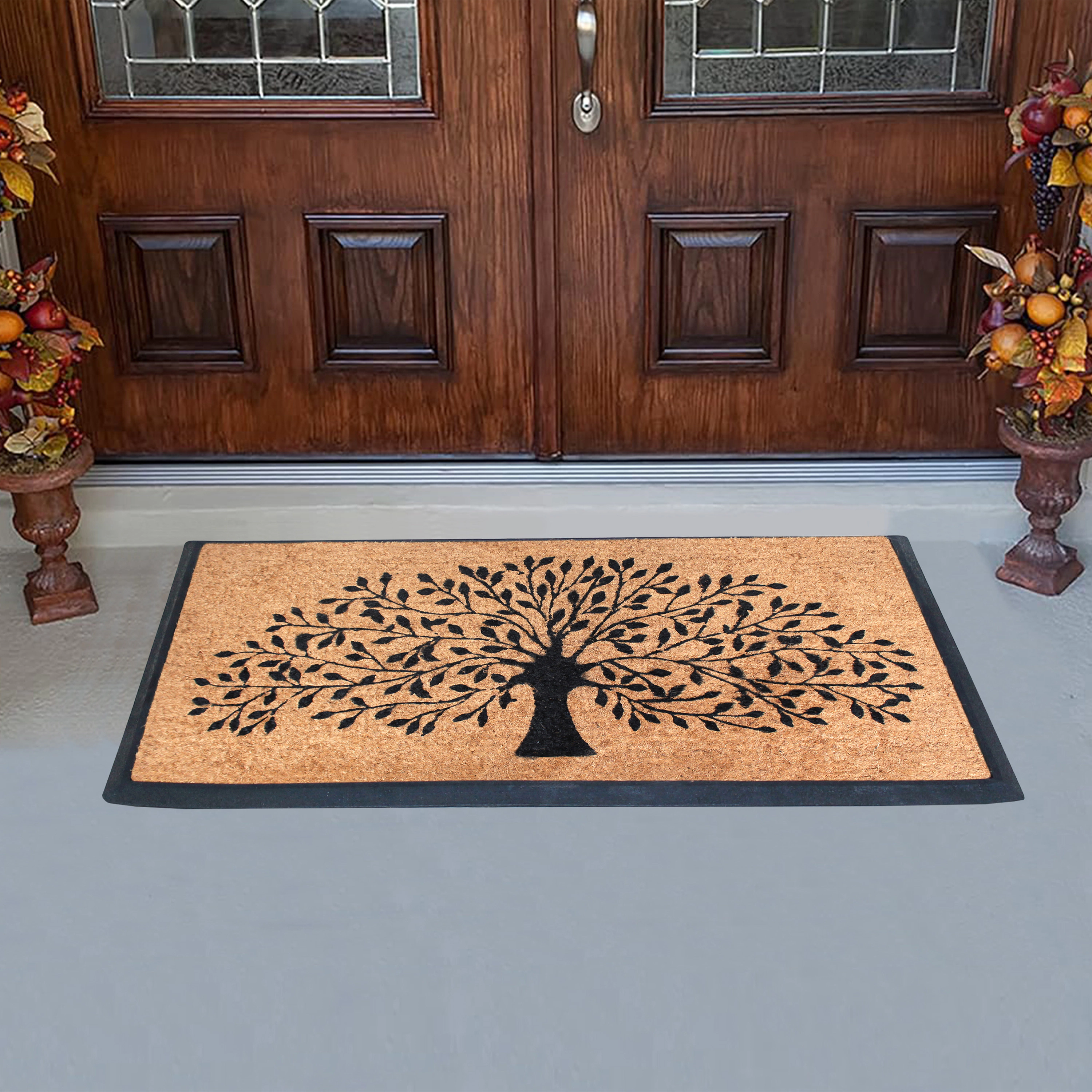 A1HC Coir and Rubber Door Mat 30x48 Inches Anti-Shed Fade-Resistant Heavy Duty Shredding Tree Black