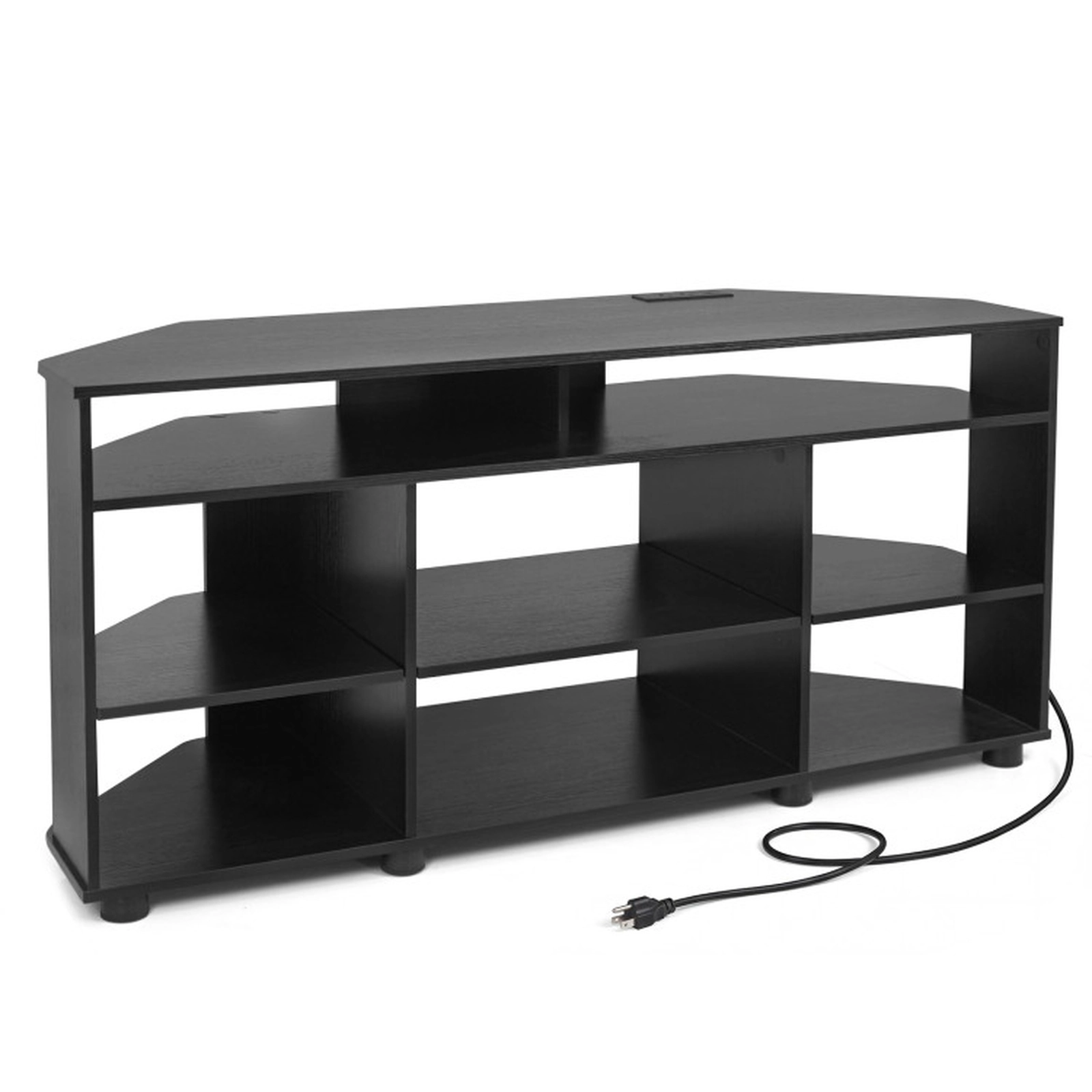 SUGIFT Corner Entertainment Center TV Stand with Charging Station 90-lb Tabletop Capacity for TVs up to 55 Inch Black