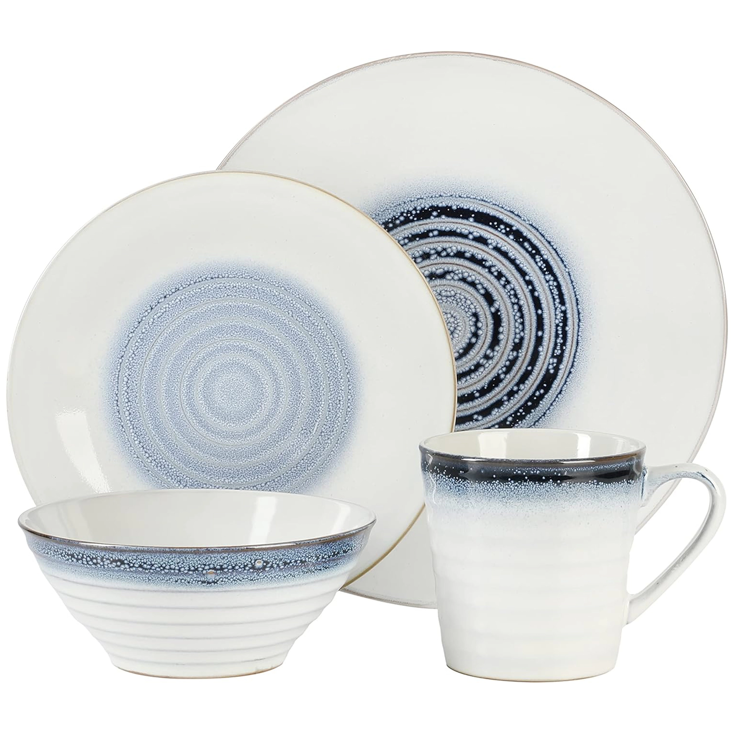 Gibson Elite Spiral Embossed 16 Piece Stoneware Dinnerware Set Blue