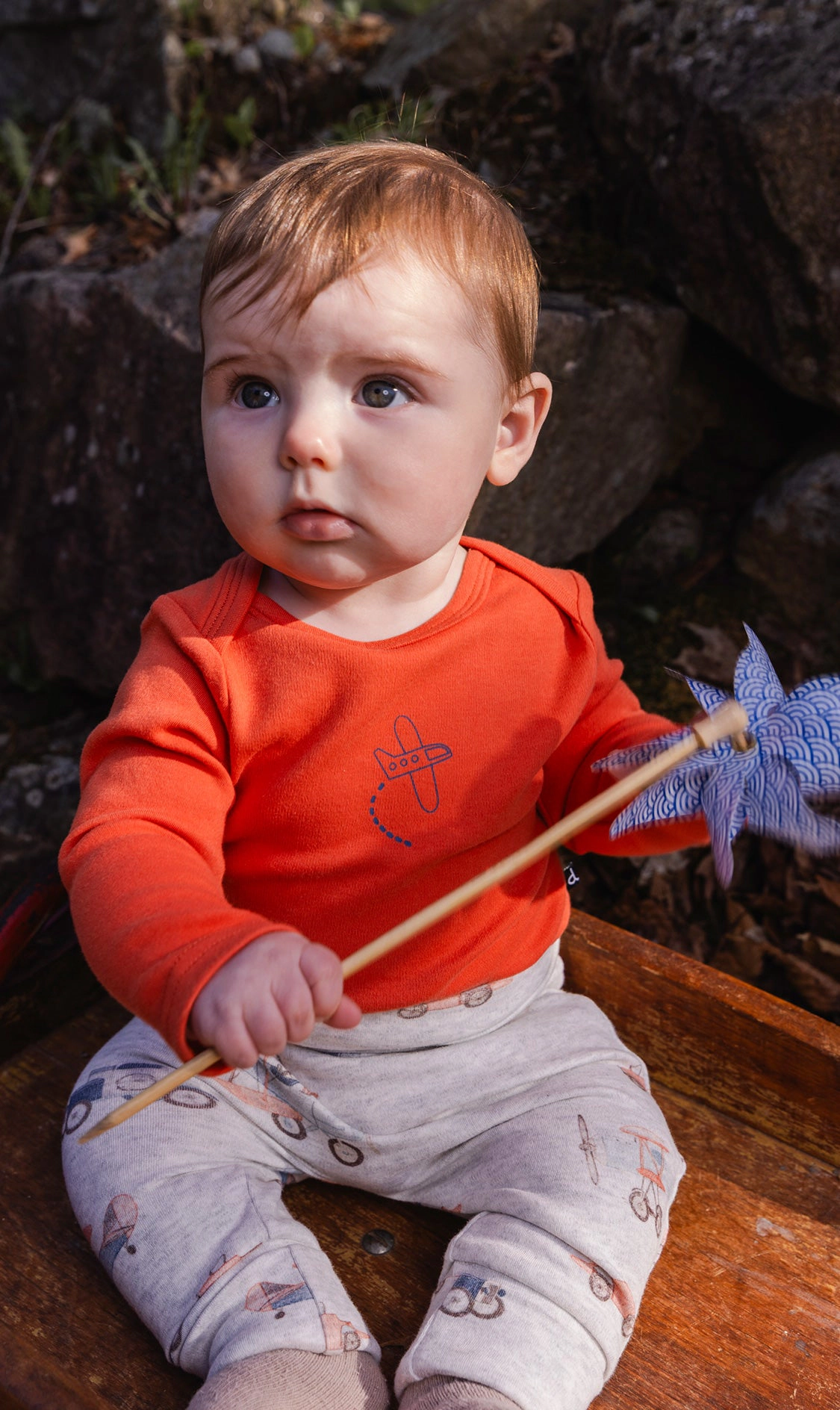 Deux par Boys Organic Cotton Evolutive Pants with Printed Airplanes