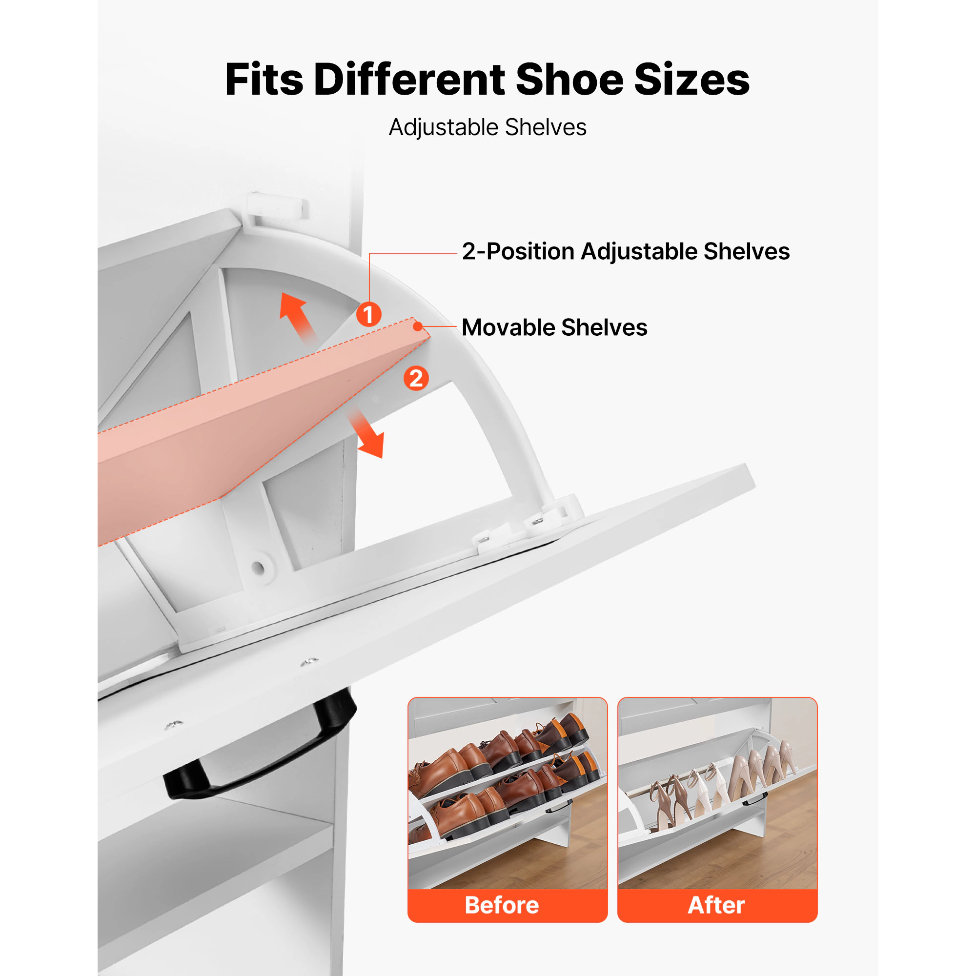 HONGGE Shoe Cabinet with Flip Drawers, Shoes Storage Cabinet with Anti-Tipping Device