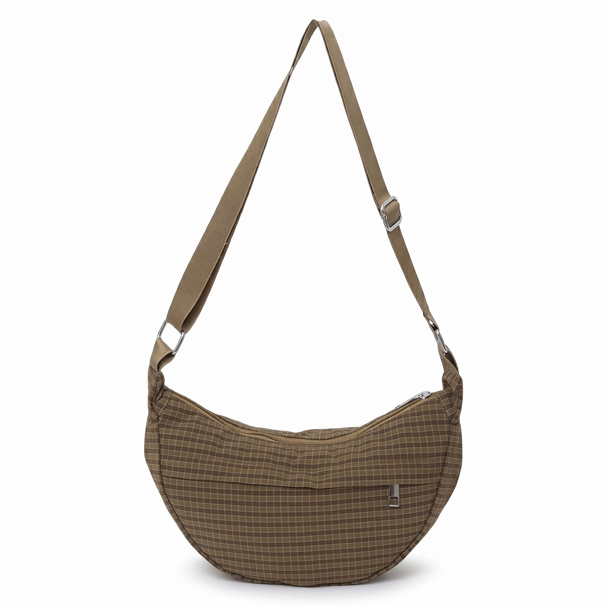 Alilang Women's Plaid Nylon Crescent Shoulder Bags with Adjustable Strap Lightweight Casual Crossbody Bag, Khaki Plaid