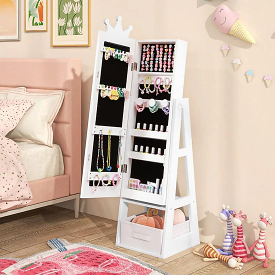 Hivvago Free-Standing Full Length Kids Jewelry Armoire Cabinet With Storage Capacity-White