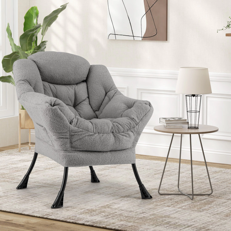 Hivvago Sherpa Upholsteredâ Accent Chairâ With Cozy Head Pillow-Gray