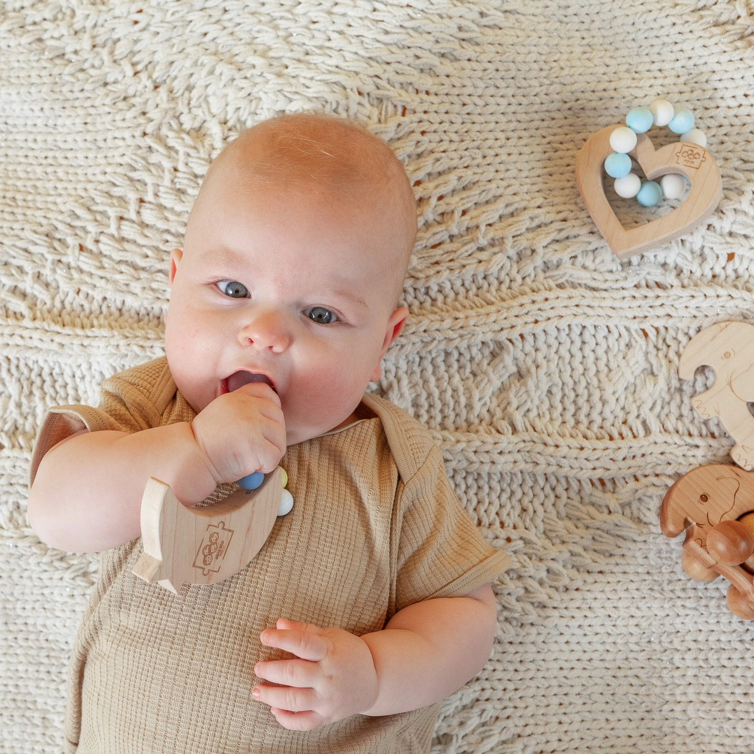 Calming Moon Silicone Bead Teether with Organic Cotton Bag - Made in USA