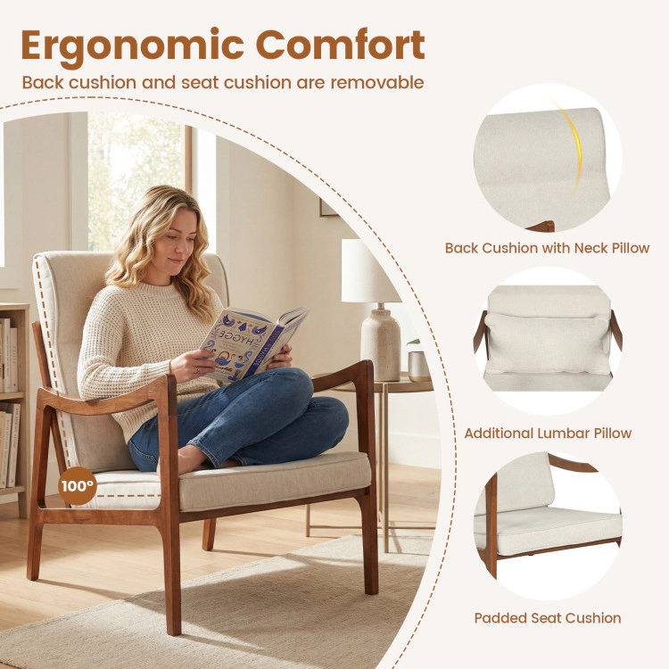 Hivvago Modern Accent Chair With Solid Rubber Wood Faux Leather Upholstered Armchair