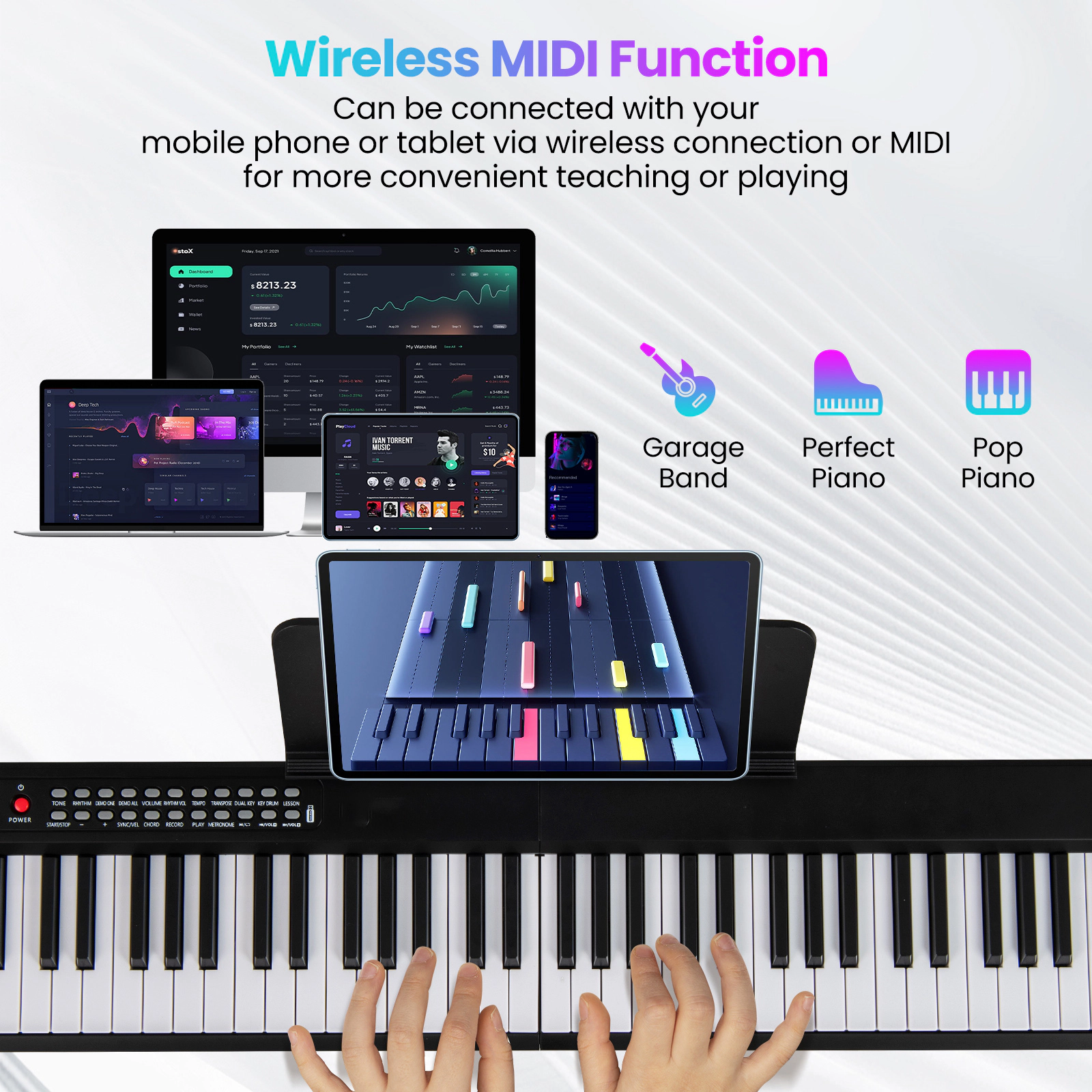 SUGIFT Black 88-Key Semi-Weighted Foldable Electric Keyboard Piano with Wireless MIDI and Dual Speakers