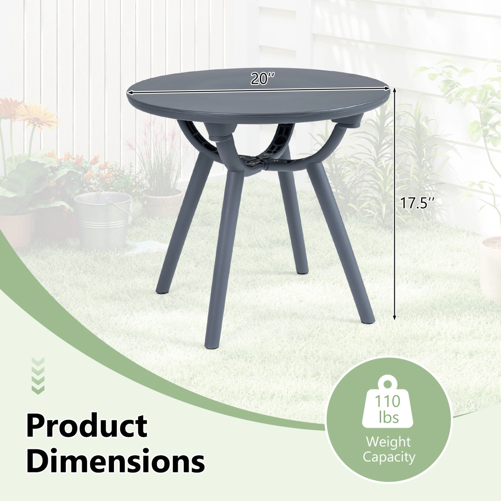 SUGIFT Gray 20-In Round Outdoor Side Table with Resin Top, 110-Lb Capacity