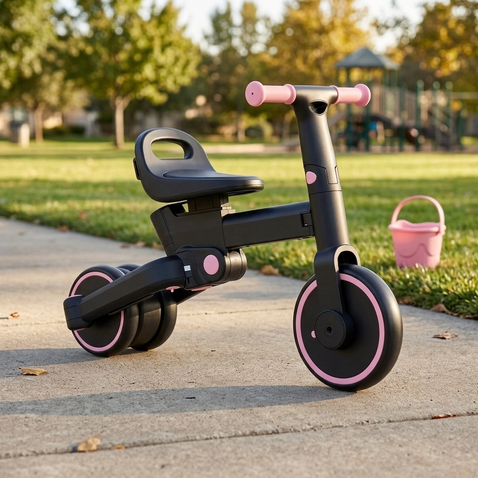 4-in-1 Foldable Toddler Tricycle Parent Steering Push Handle 3 Height Settings Quick-Release Pedals 18-60 Months Pink