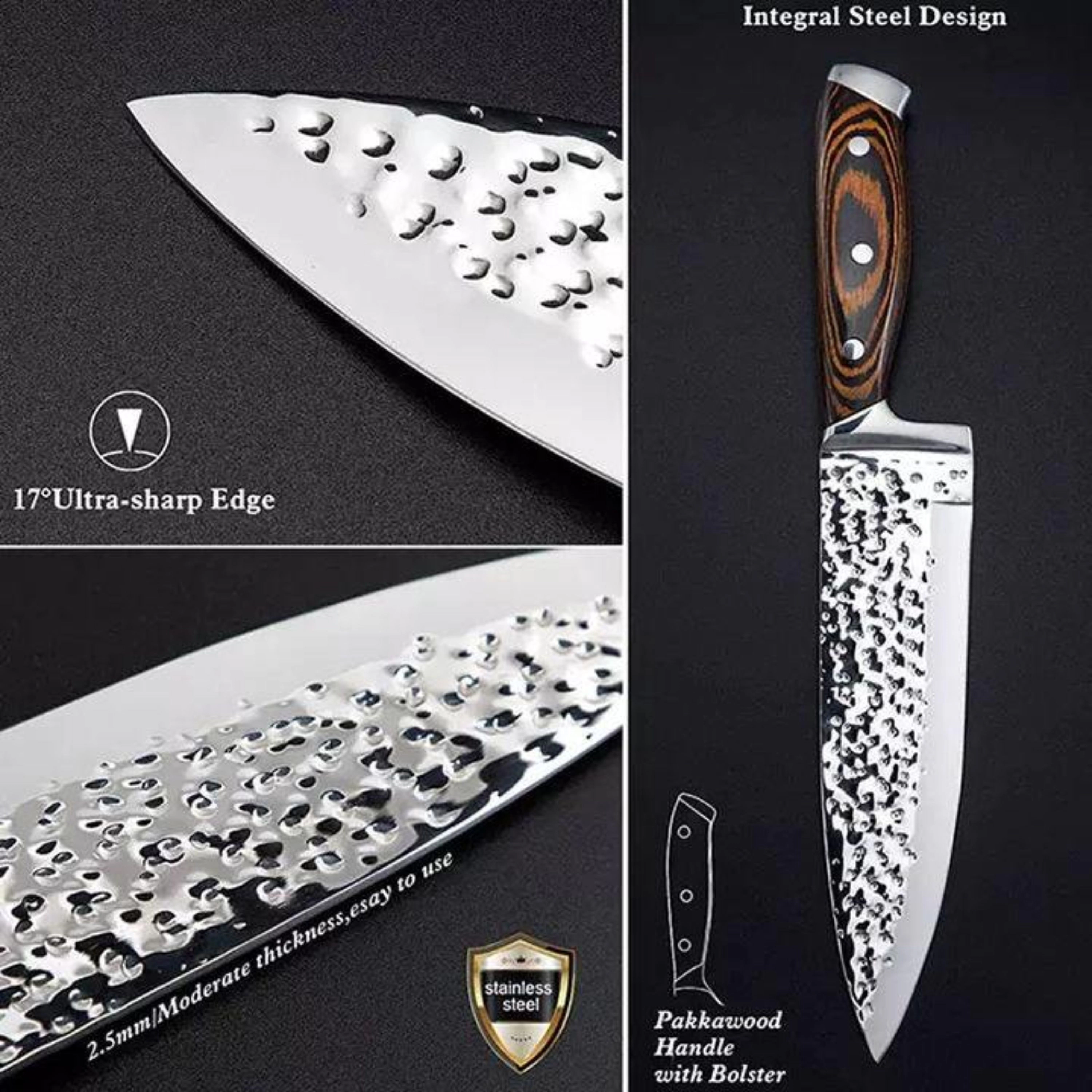 Kitcheniva 15-Piece Stainless Steel Hammer Forged Knife Set With Wooden Block And Handle