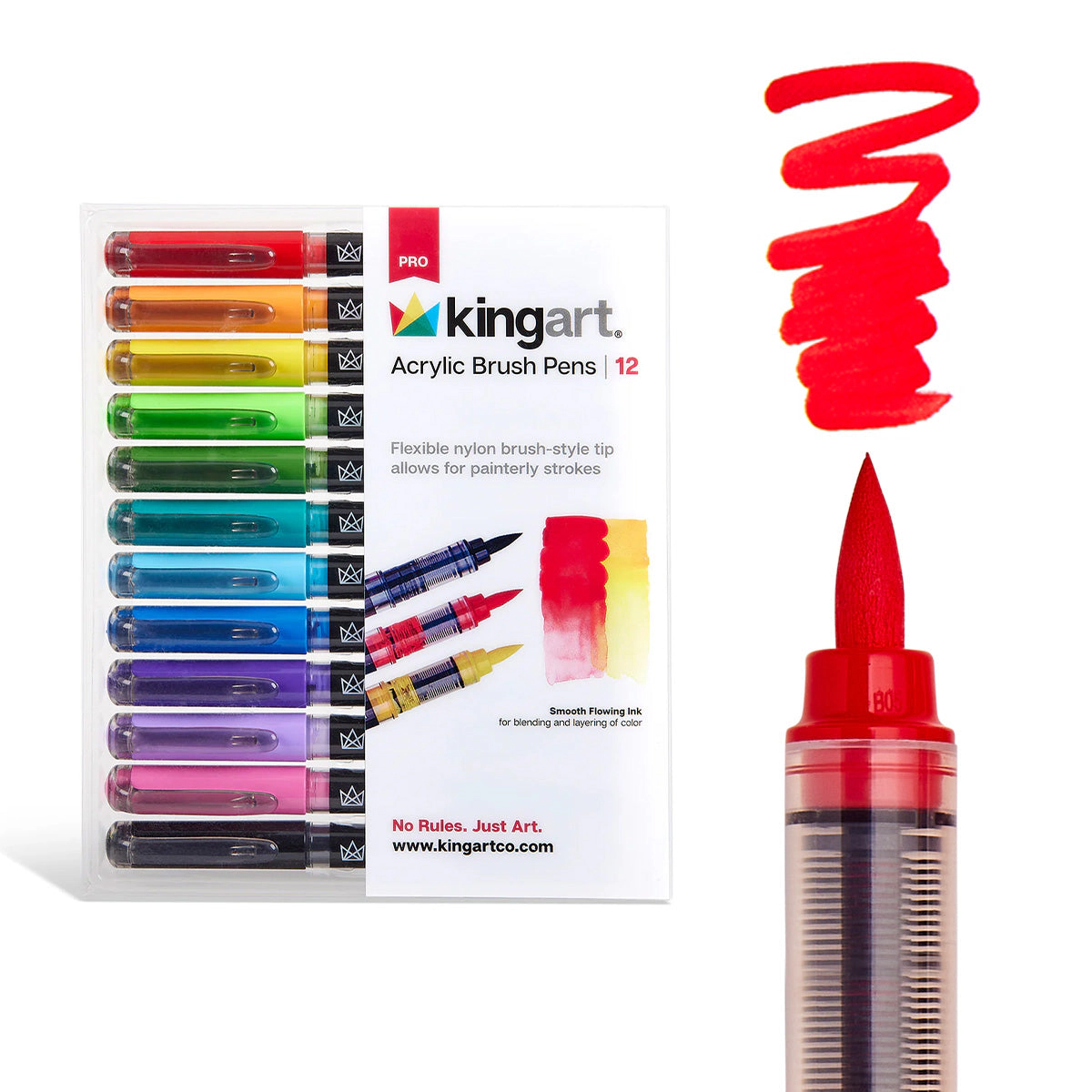 KINGART PRO Acrylic Brush Pens - 12 Vibrant Colors