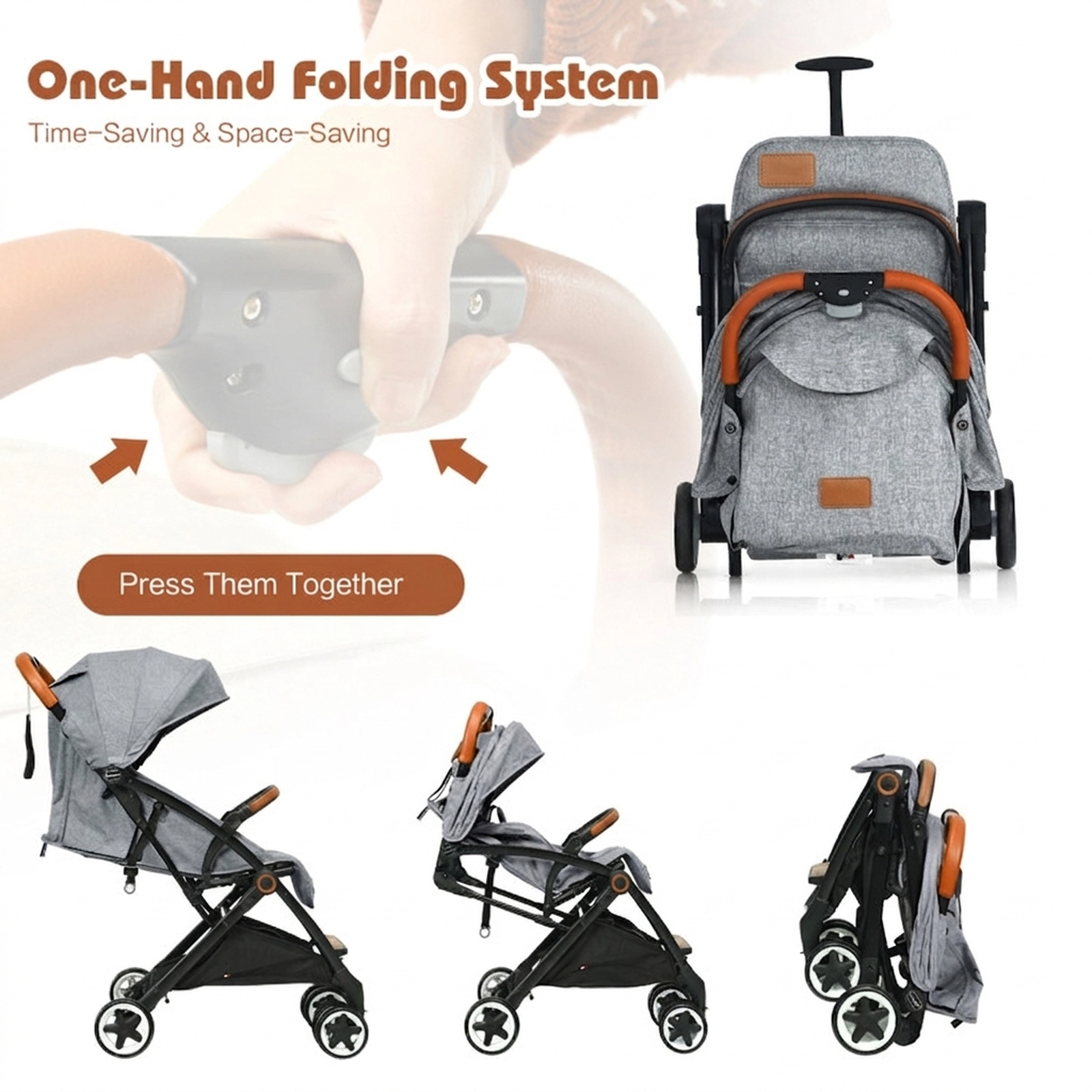 SUGIFT Gray 33-lb Capacity Lightweight Aluminum Baby Stroller with One-Button Fold and Mosquito Net