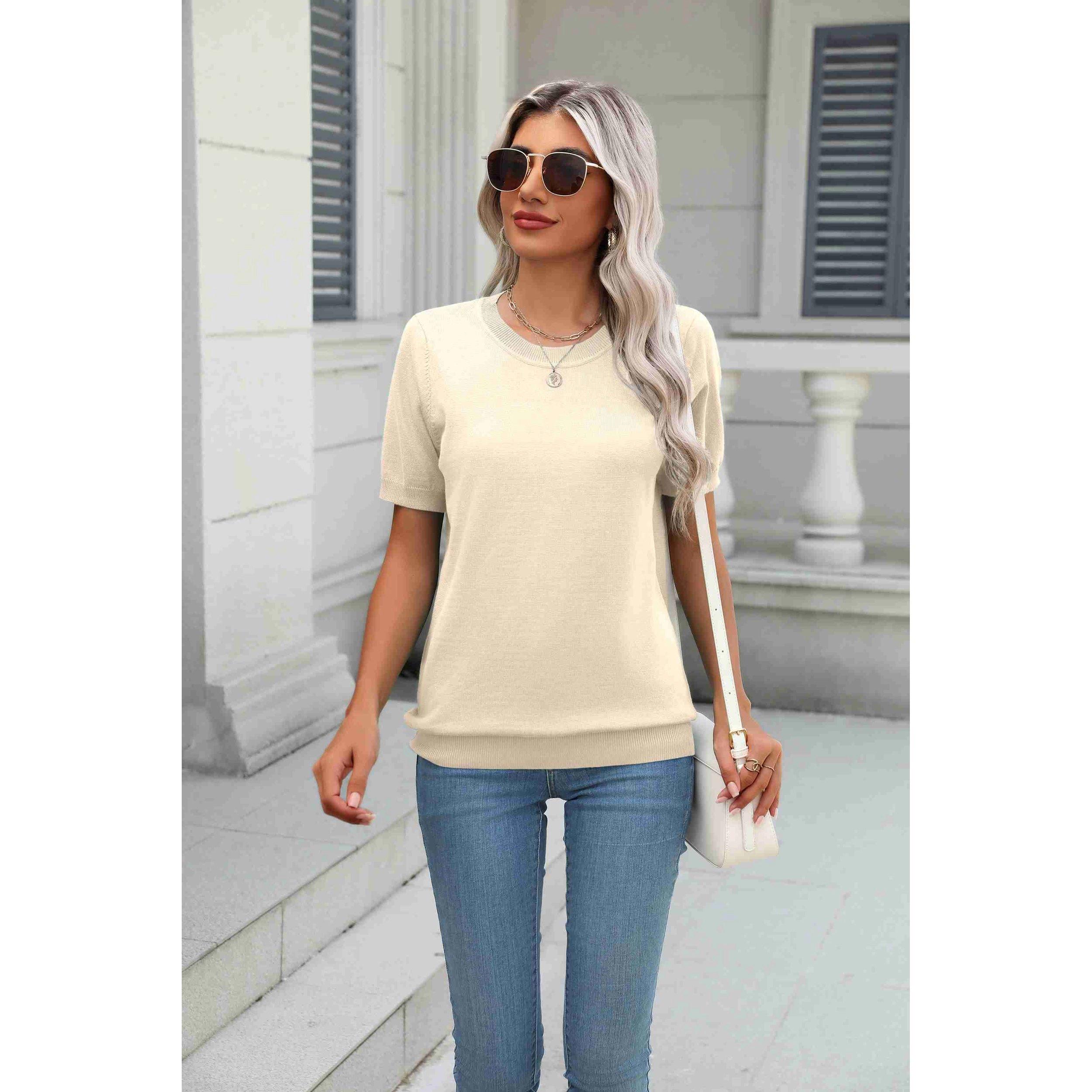 Zeagoo Women's Short Sleeve Crew Neck Pullover Sweater