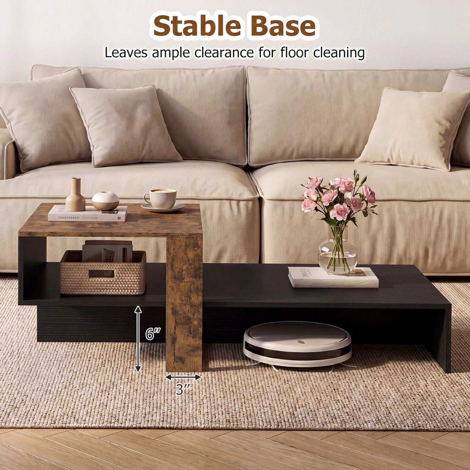SUGIFT 39.5-in 2-Tier 66-lb Capacity Low Profile Irregular Geometric Coffee Table with Open Storage Shelf