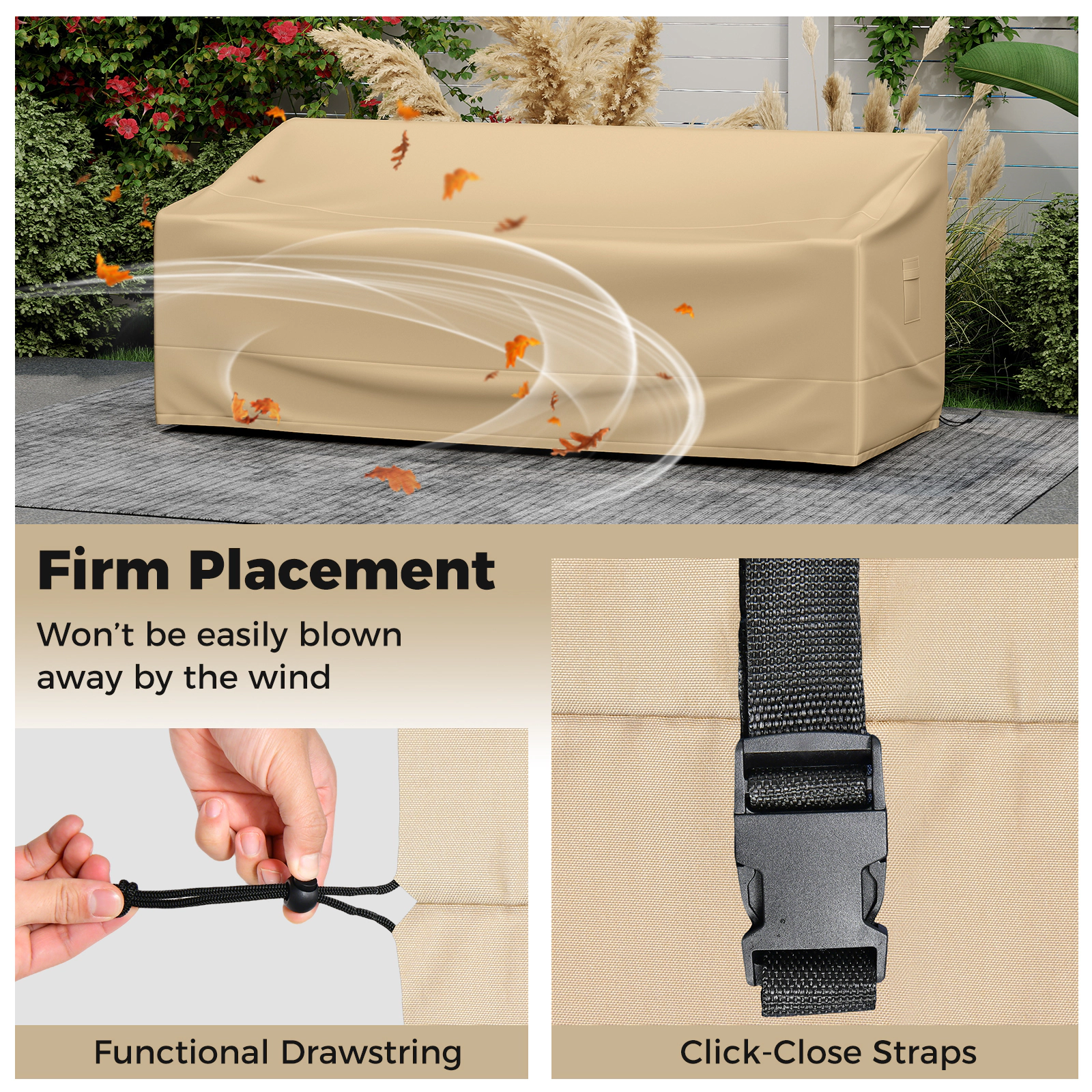 LJG Patio Furniture Cover with Padded Handle and Click-Close Straps