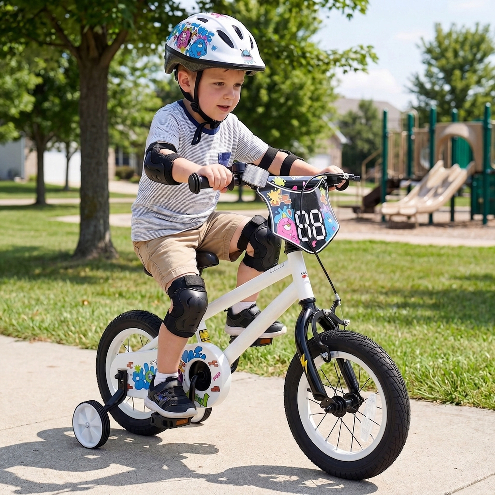 12-in Kids Bicycle for Ages 3-4 with Training Wheels Coaster Brake 17.5-in Low Saddle and Reflectors Street Graphics