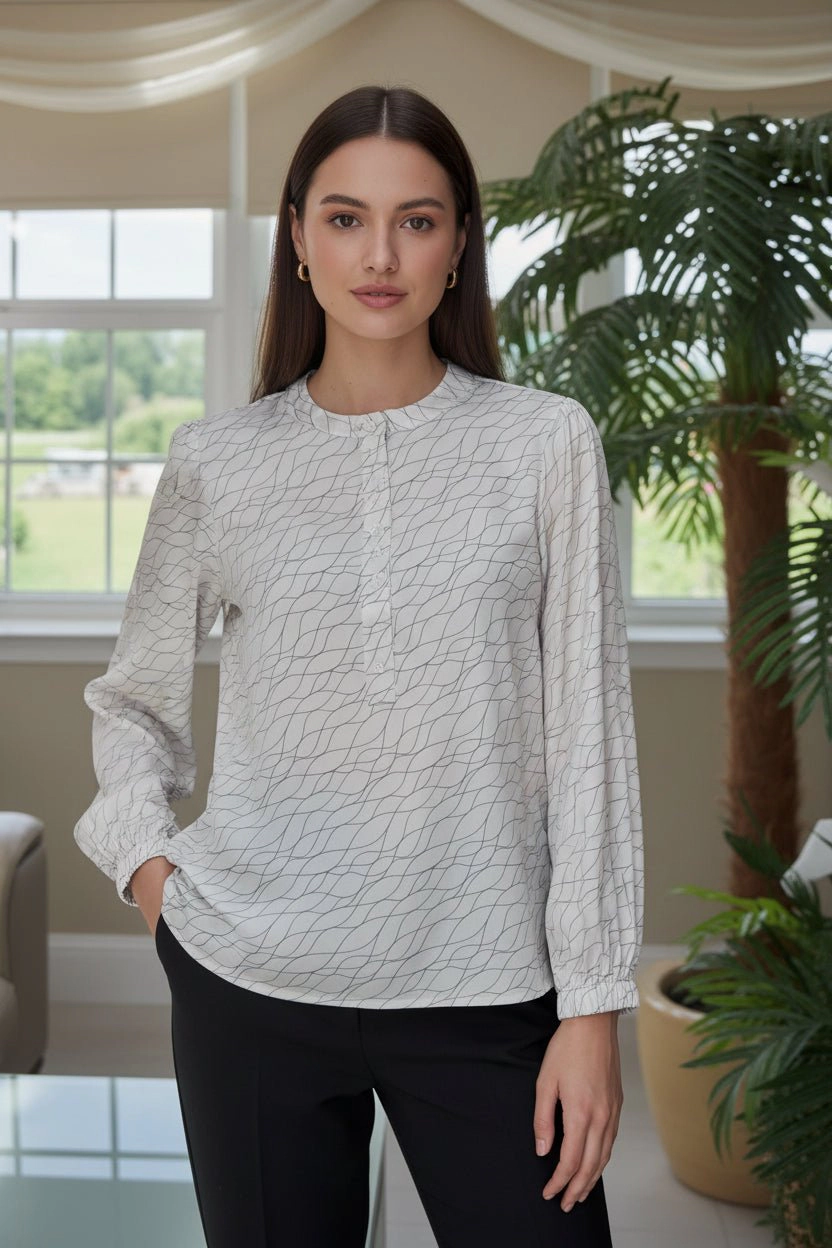 DressAtR Women's Satin Round Neck Front Button Opening Full Sleeve Blouse