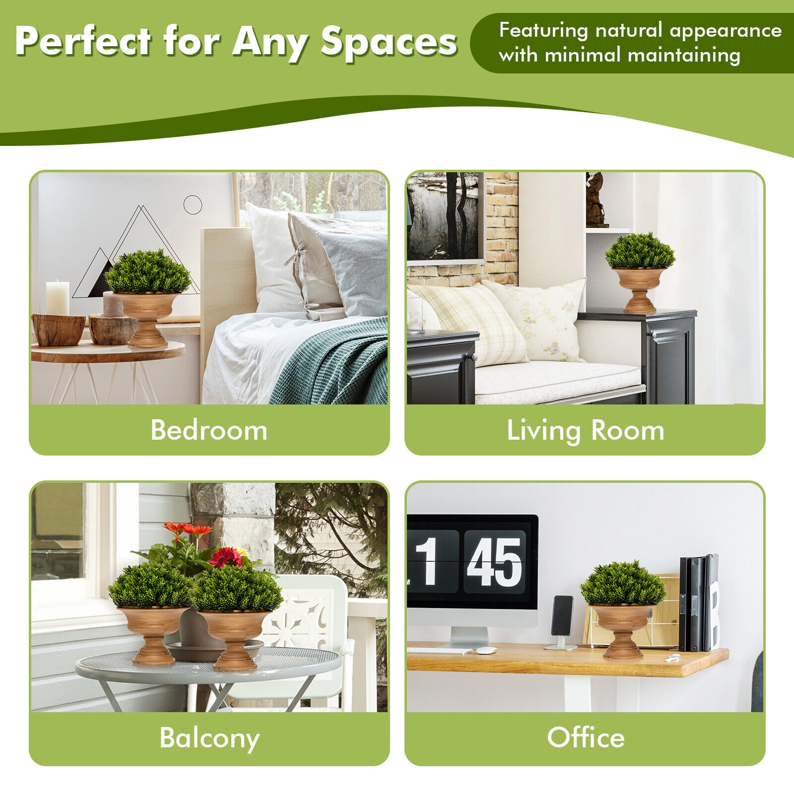 Slickblue Set of 4 Faux Green Potted Plants for Desk Home Offie Table Shelf Display