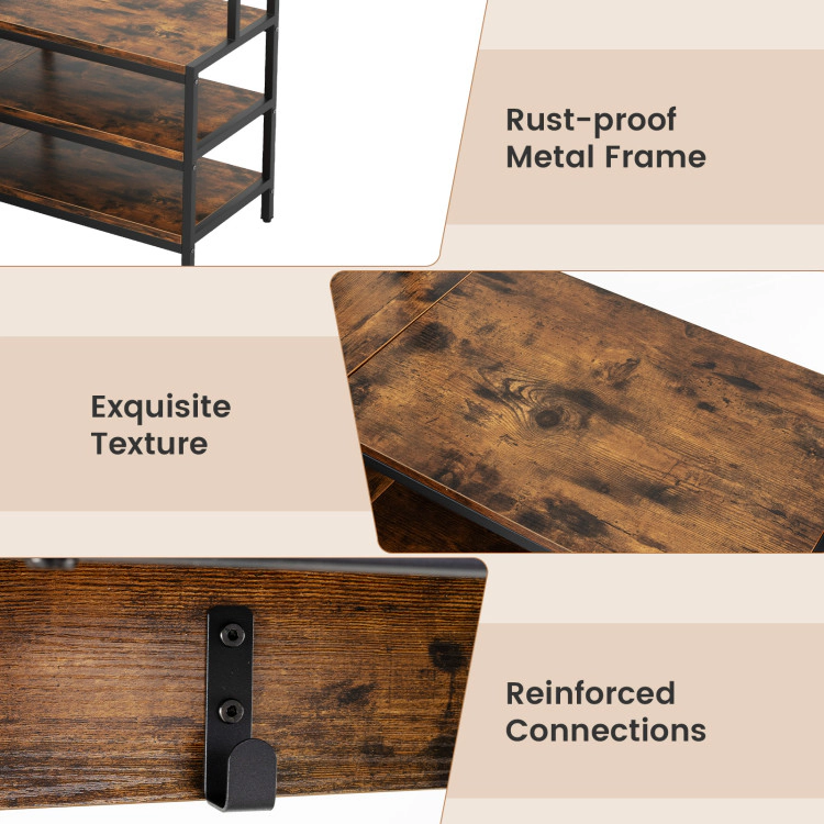 Hivvago Corner Coat Rack with Open Storage Shelves and Shoe Bench