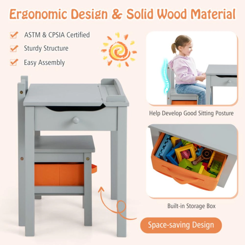 Hivvago Wood Activity Kids Table And Chair Set With Storage Space