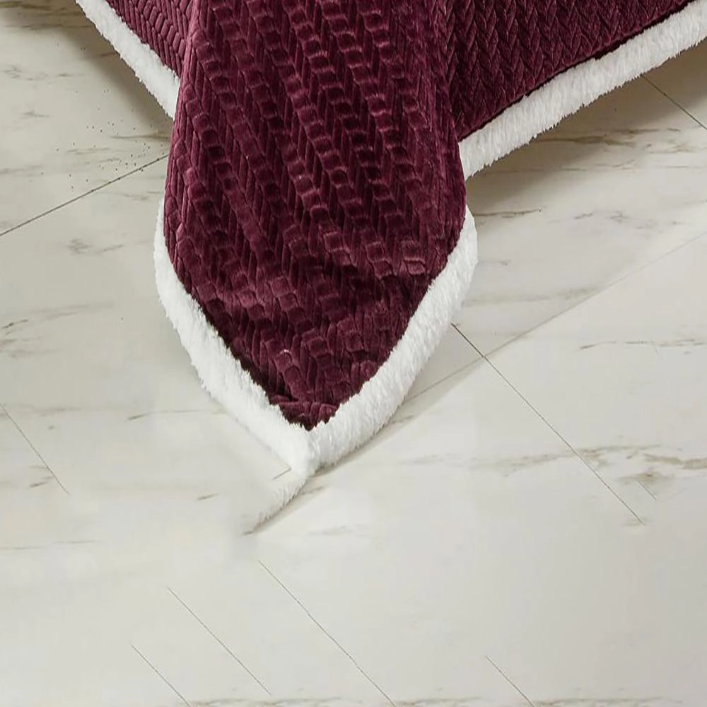 Jacquard Sherpa Microplush Soft Premium Microplush, Braided Oversized All Season Blanket, King, Plum