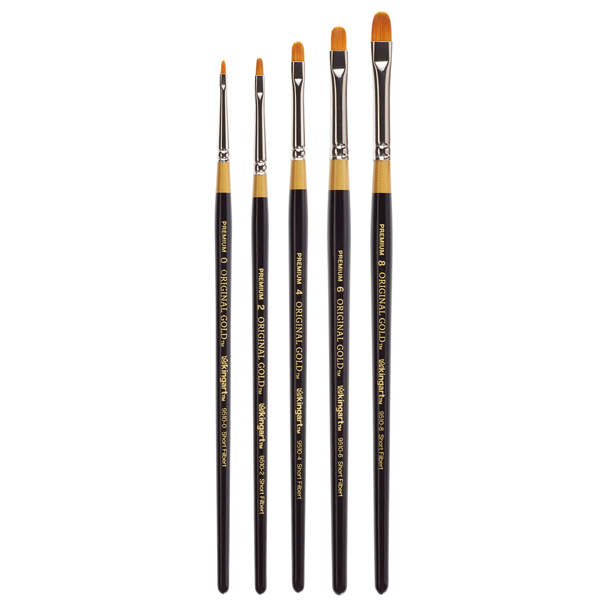 KINGART Original Gold 9510 Short Filbert Golden Taklon Brush Set - 5 pc