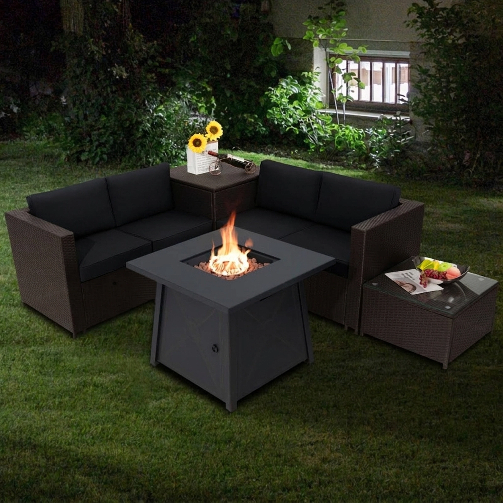 SUGIFT 5-Piece Patio Furniture Set with 50,000 BTU Propane Fire Pit Table
