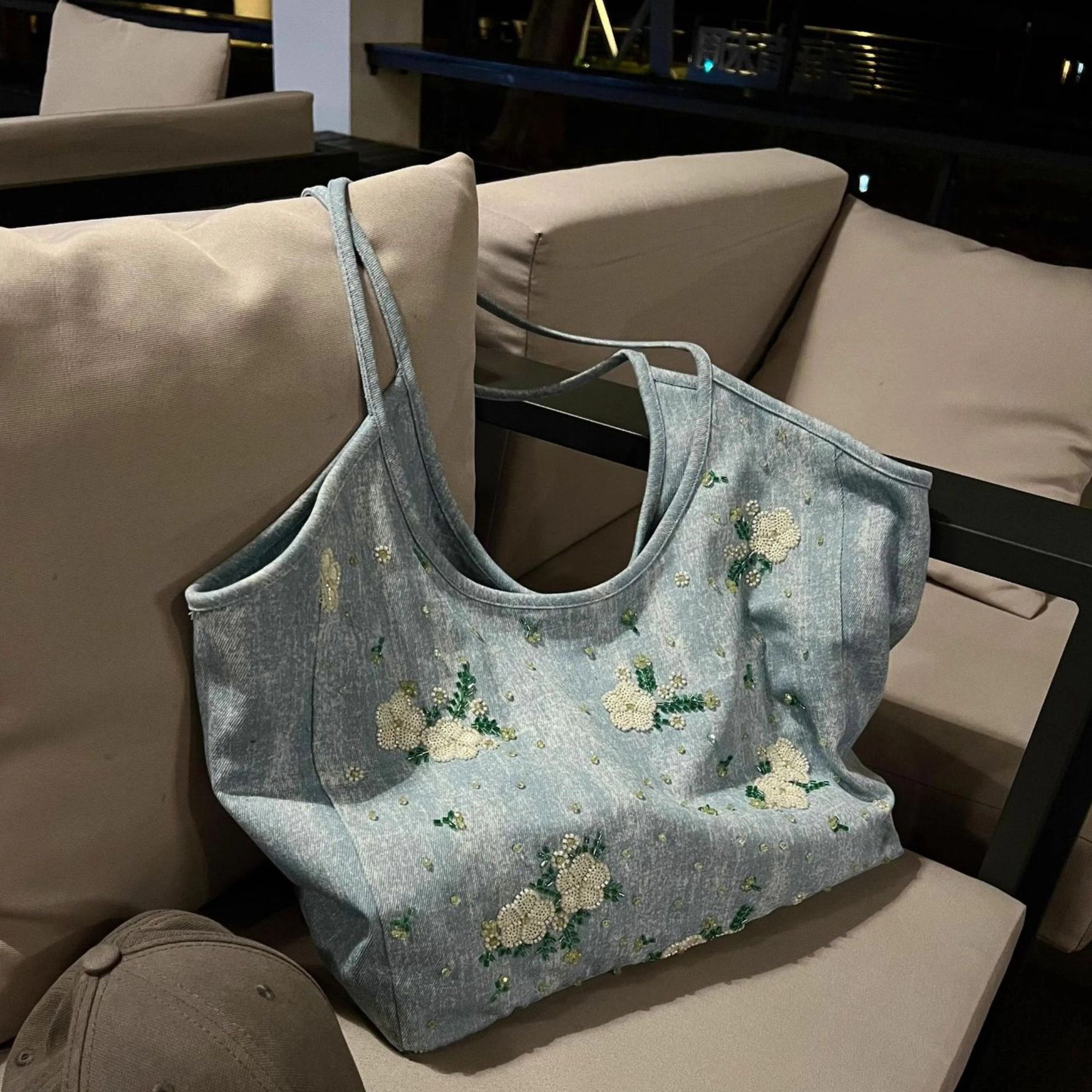 Alilang Women's Embroidered Denim Tote Bag for Women, Casual Everyday Carry