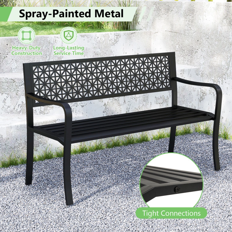 Hivvago 50 Inch Outdoor Metal Garden Bench With Rattan-Like Backrest For 2-3 People-Black