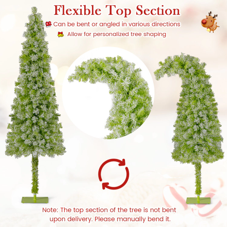 SUGIFT 5-ft Whimsical Pre-Lit Pencil Christmas Tree with Bendable Top and 80 Warm White LED Lights Green