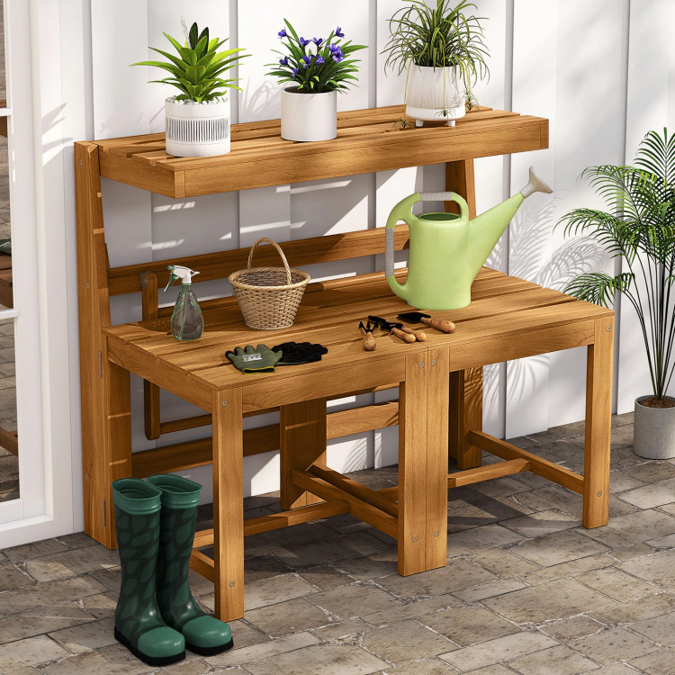 Hivvago 3-In-1 Outdoor Acacia Wood Loveseat Bench Furniture With Slatted Seat