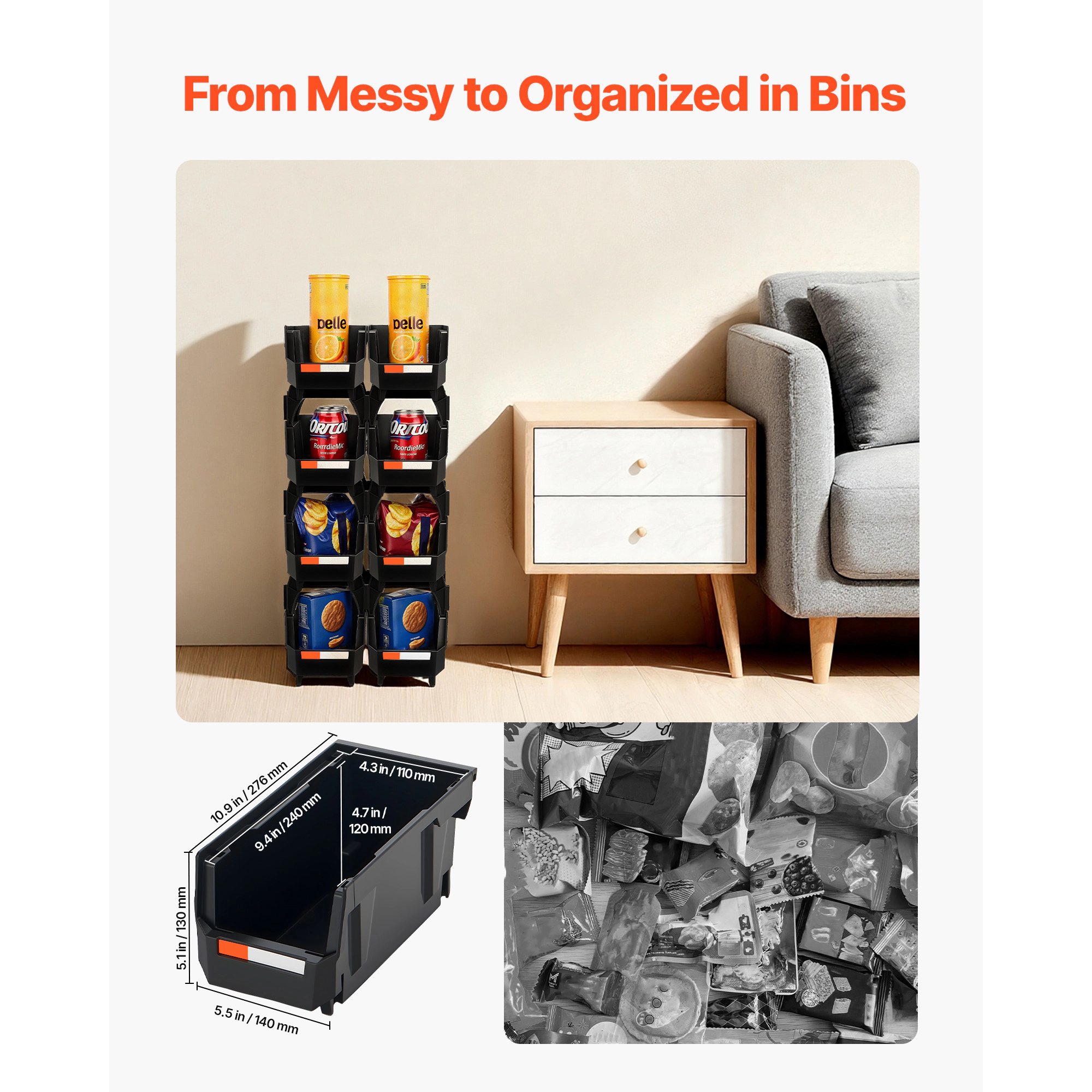 HONGGE Plastic Stackable Storage Bins Containers for Organizing Closet Garage Small Parts