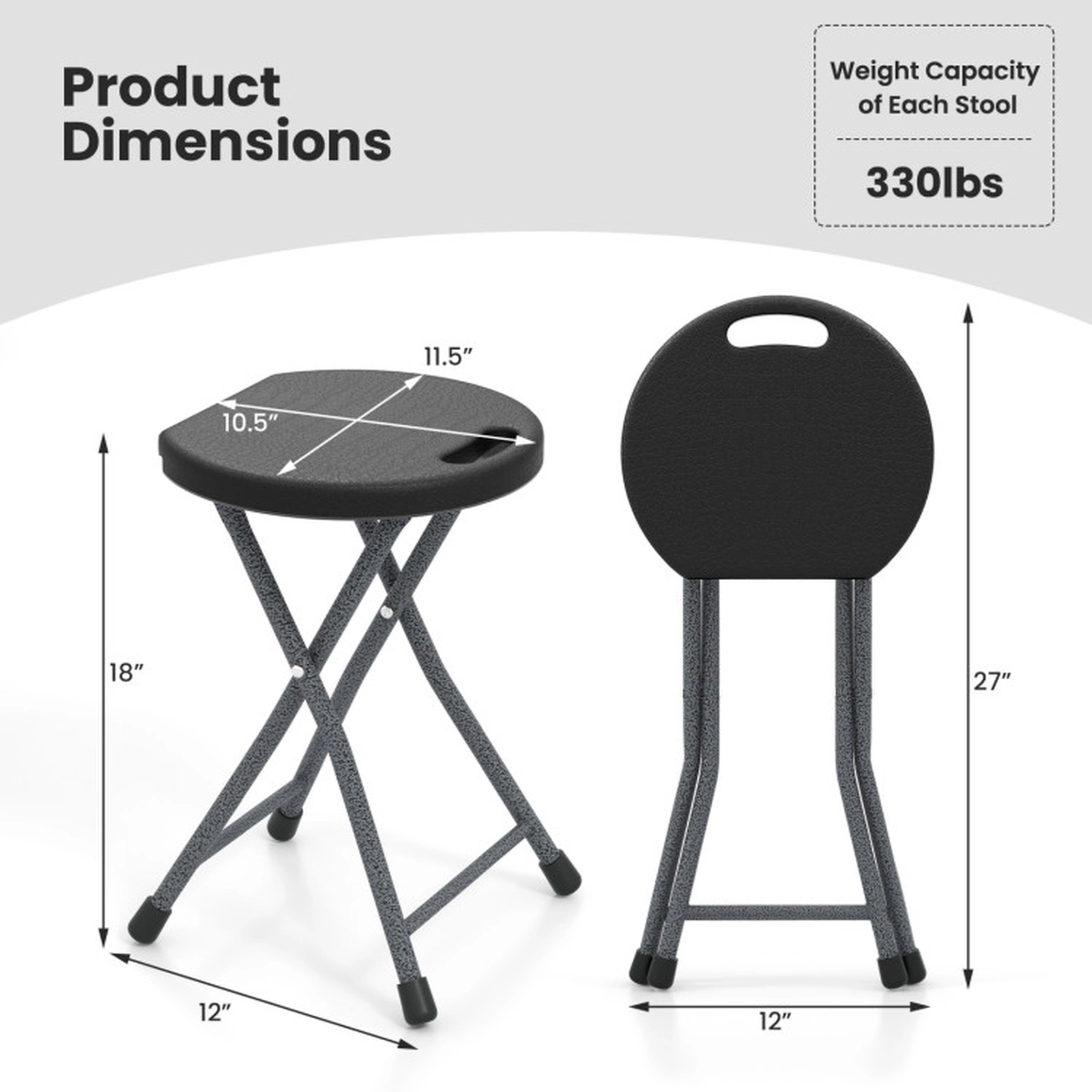 SUGIFT Folding Camping Stool with Built-in Handle for Adults 18-in Tall 3.5-lb Net Weight Black Silver