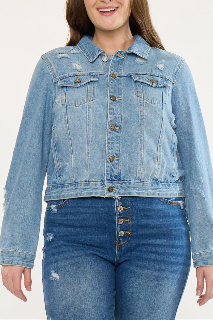 KanCan Women's Plus Classic Trucker Denim Jacket Aria