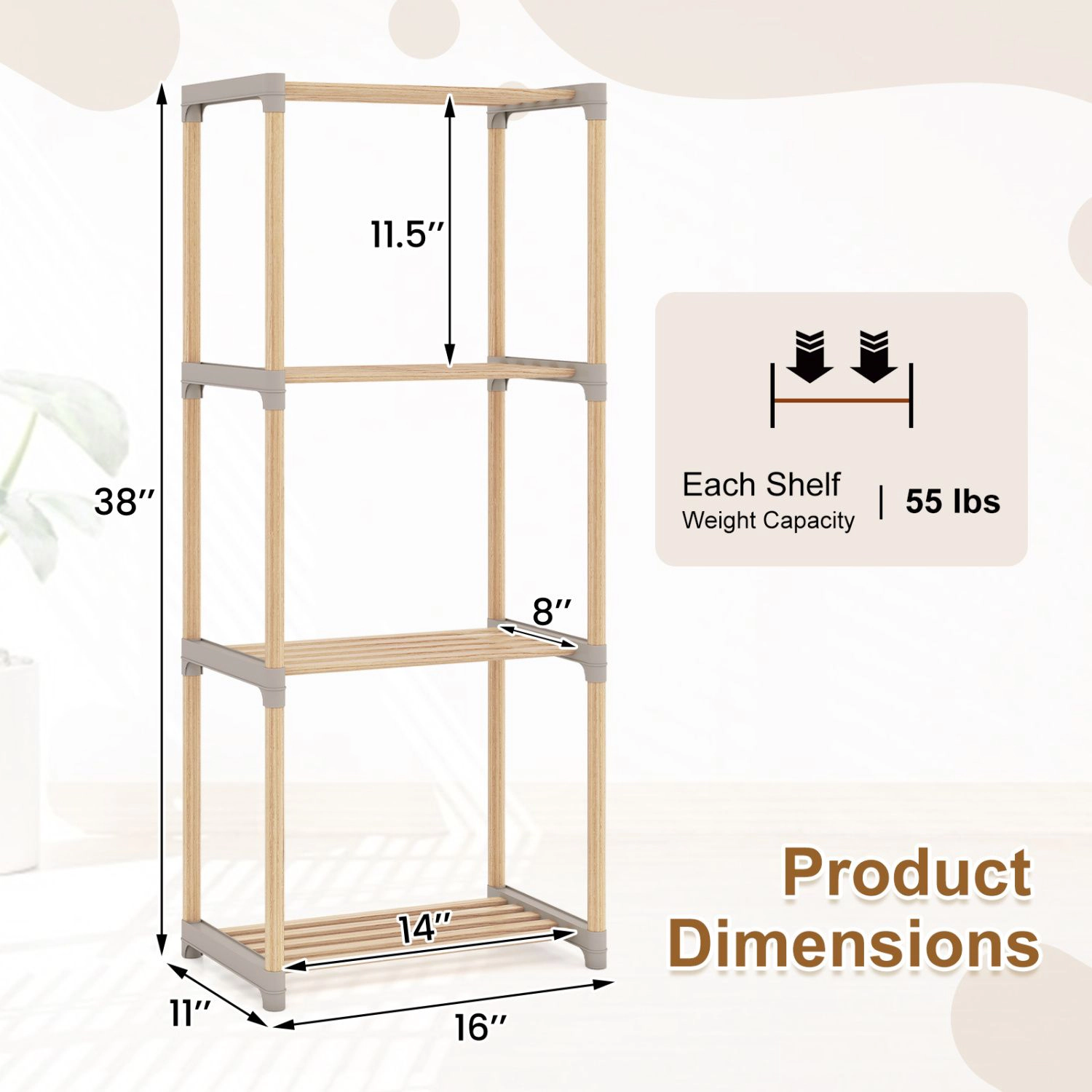 SlickBlue Pine Wood Bookshelf, 4/5-Tier Open Storage Display Rack