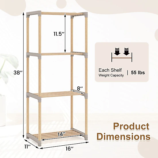 SlickBlue Natural-Gray Pine Wood Bookshelf, Tier Open Storage Display Rack