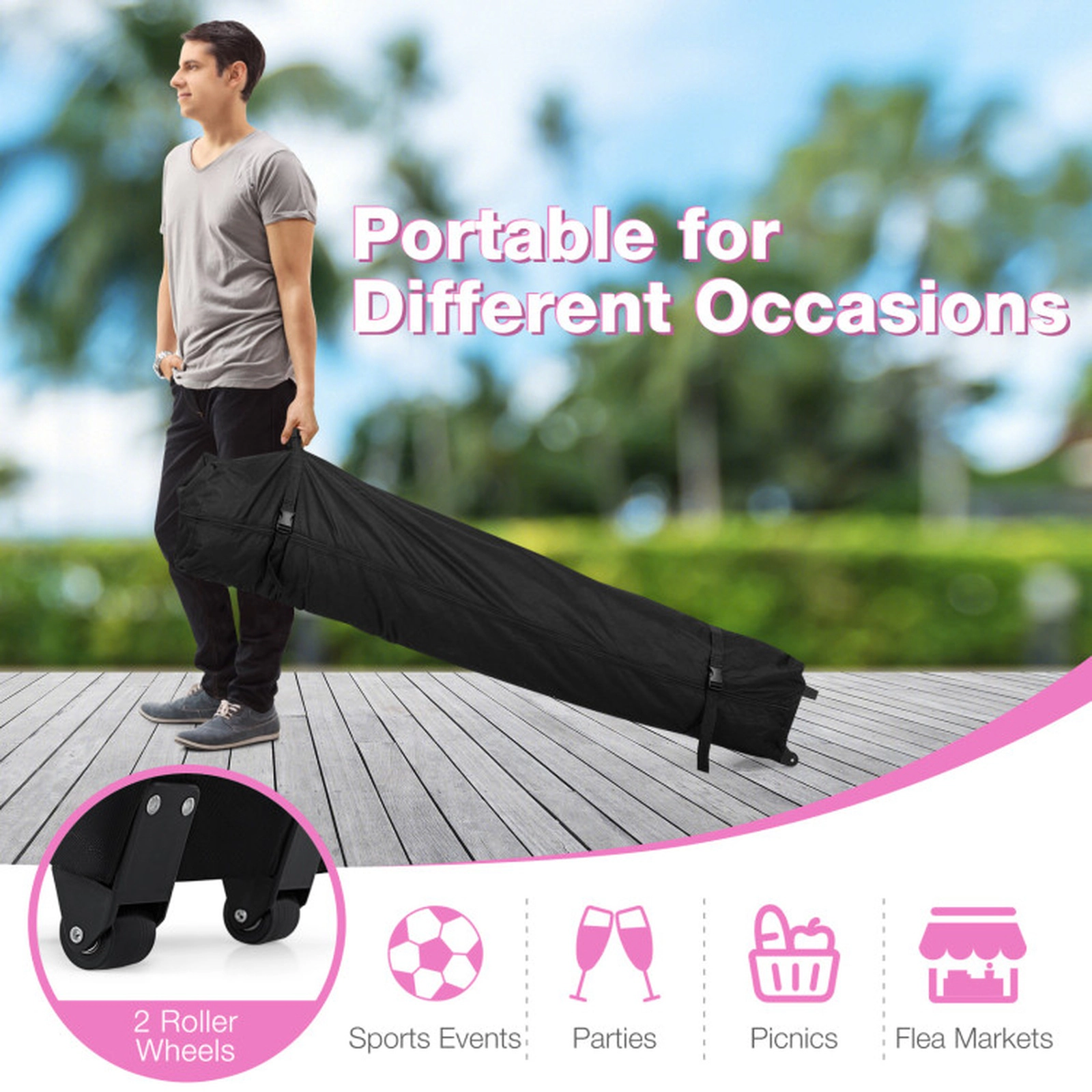 SUGIFT Pink Pop Up Canopy Gazebo Tent with Wheeled Bag and 4 Sandbags 10-ft W 10-ft D 10.1-ft H 6.4-ft Rim Height