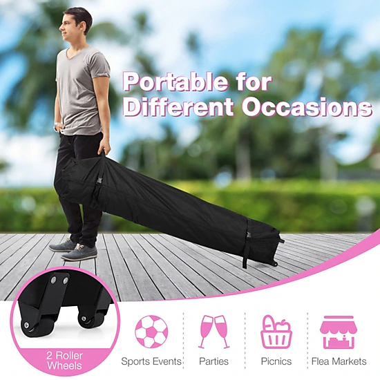 SUGIFT Pink Pop Up Canopy Gazebo Tent with Wheeled Bag and 4 Sandbags 10-ft W 10-ft D 10.1-ft H 6.4-ft Rim Height