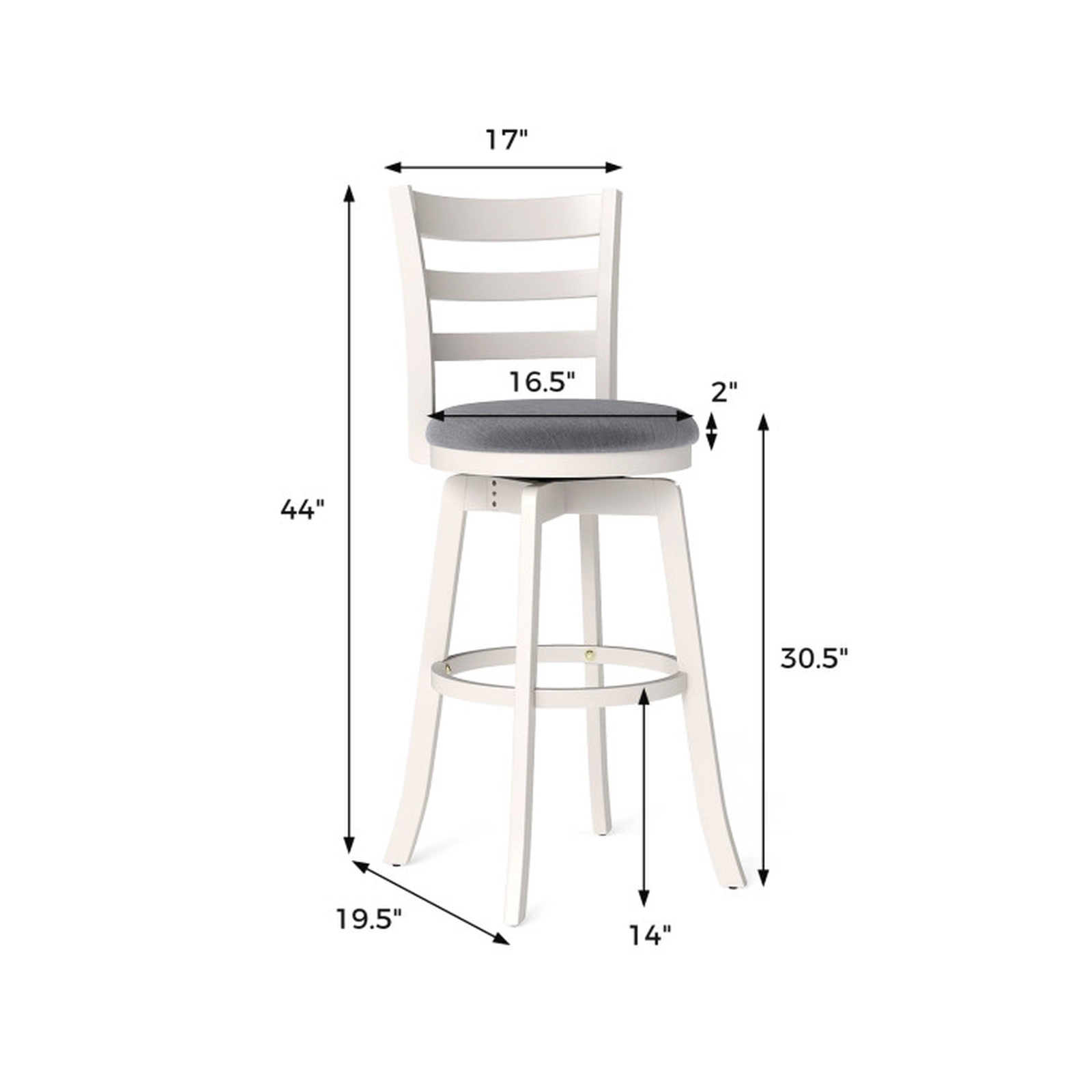 SUGIFT Set of 2 30.5-Inch Swivel Bar Stools, Upholstered Curved Backrest, Footrest