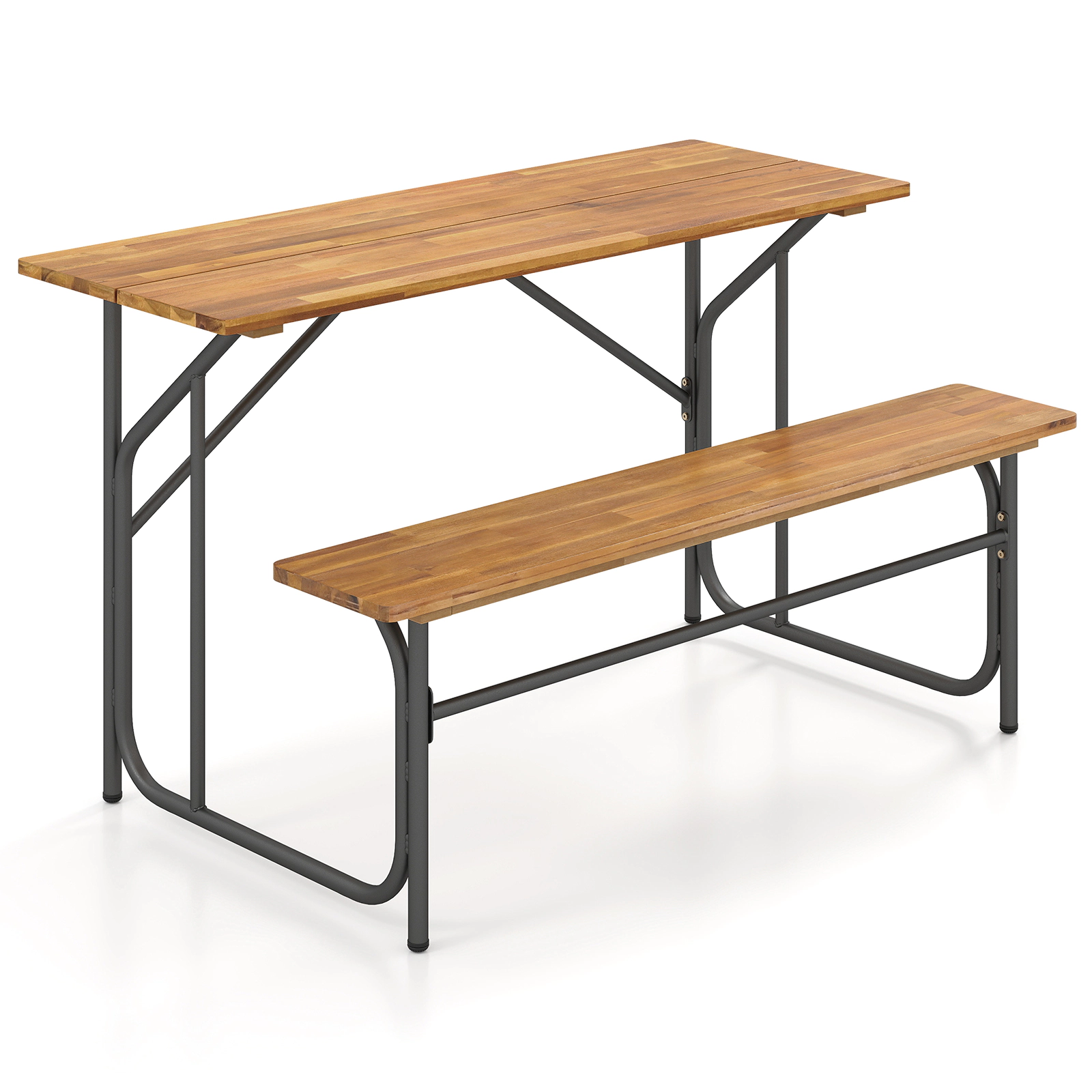 SUGIFT One-Side Picnic Table Bench Set for 2 Acacia Wood Patio Table with Metal Frame